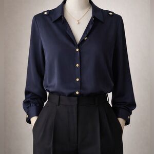 🌟✨ STUNNING!! Navy Blouse Gold Buttons Collared Outback Red